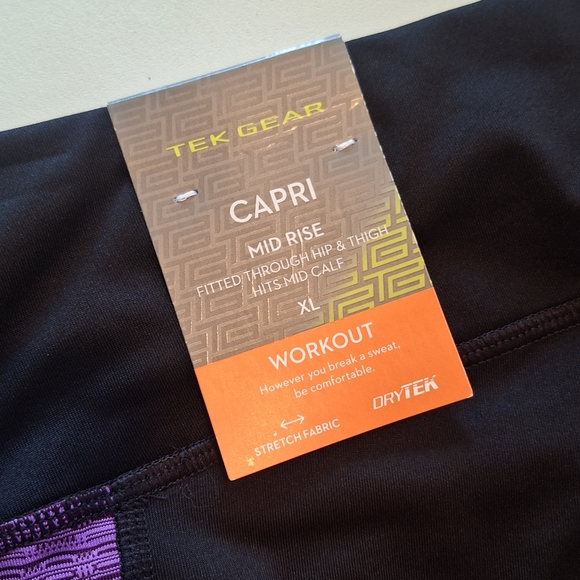 NWT Tek Gear Leggings XL POCKETS Black and Purple - Picture 3 of 7